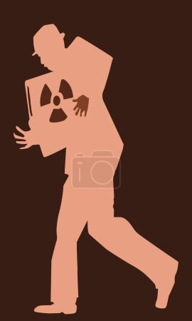 vector illustration of a thievishly running man with a nuclear suitcase.