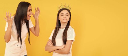 Photo for Mother and daughter child banner, copy space, isolated background. mother raise naughty daughter. childhood and motherhood - Royalty Free Image