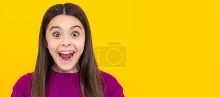Photo for Kids lifestyle and emotions. Excited face. Amazed expression, cheerful and glad. Child face, horizontal poster, teenager girl isolated portrait, banner with copy space - Royalty Free Image