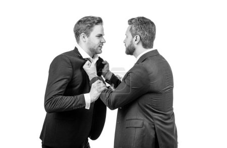 Photo for Businessmen talking and discussing conflict. boss and employee. disagreed men partners. business competition. businessmeeting. struggle for leadership. displeased colleague dispute. negotiations. - Royalty Free Image