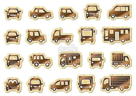 Téléchargez les photos : Icône ensemble de voiture autocollant style avec belle couleur d'or- - en image libre de droit