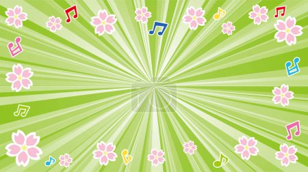 Ilustración de Vector ilustración de primavera amarillo-verde flash con gradación-flores de cerezo y nota musical- - Imagen libre de derechos