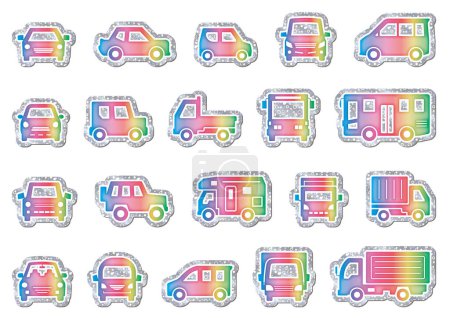 Ilustración de Icono conjunto de coche pegatina estilo con precioso color iridiscente- - Imagen libre de derechos