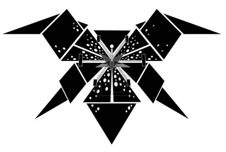 Foto de Logotipo de lirio geométrico gráfico monocromático icono de la flor negra para el diseño de impresión, negocio. Imagen de formas geométricas triángulo, círculo, oval, cuadrado. Logo de símbolo de flor geométrica negra - Imagen libre de derechos