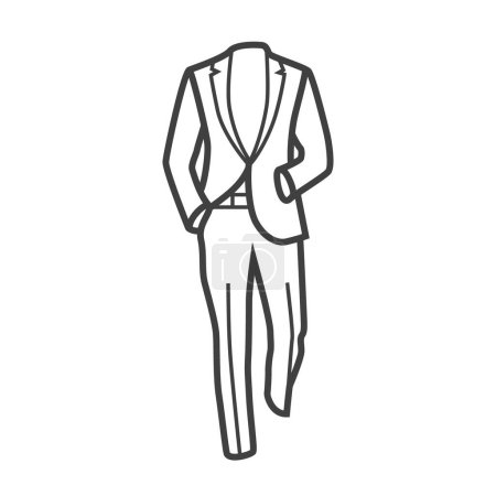 Vector linear icon of a men's suit. Black and white illustration in a minimalistic style. Ideal for fashion and formal wear designs.