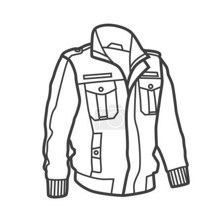 Illustration for Vector linear icon of a men's jacket. Black and white illustration in a minimalistic style. Perfect for fashion and outerwear designs. - Royalty Free Image