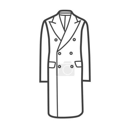 Illustration for Vector linear icon of a men's overcoat. Black and white illustration in a minimalistic style. Perfect for formal, winter, and fashion designs. - Royalty Free Image