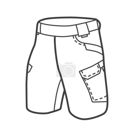 Vector linear icon of men's shorts. Black and white illustration in a minimalistic style. Ideal for casual, summer, and fashion designs.