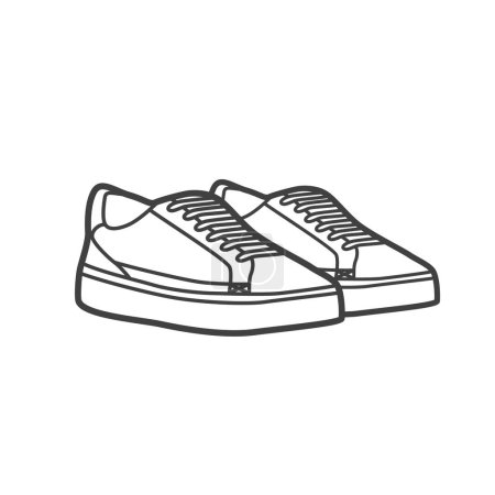 Vector linear icon of men's sneakers. Black and white illustration in a minimalistic style. Ideal for casual, athletic, and fashion designs.