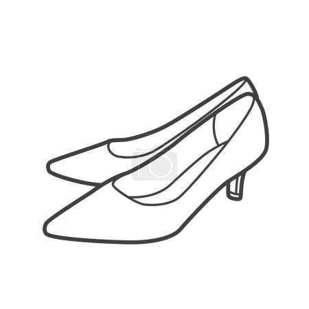 Linear icon of shoes. Simple black and white vector illustration of women's footwear in a minimalist line style. Perfect for fashion and apparel design projects.
