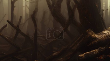 Téléchargez les photos : Branches d'arbres secs éparpillées dans la forêt sombre. - en image libre de droit