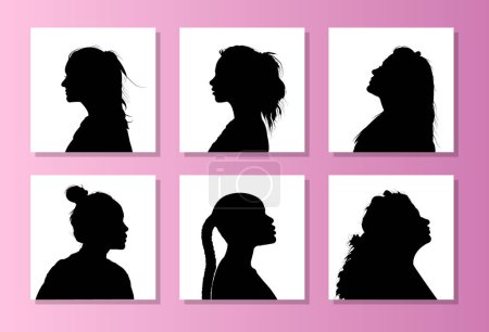 Illustration for Girls Head Silhouette Set Viewed From the Side. - Royalty Free Image