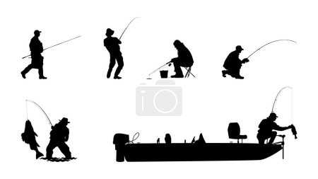 Téléchargez les illustrations : Homme Pêche Silhouette Collection. - en licence libre de droit