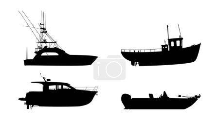 Téléchargez les photos : Silhouette de bateau de pêche Collection. - en image libre de droit