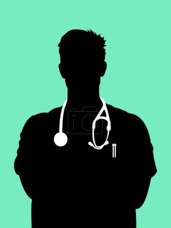 Male Doctor Upper Body Silhouette with Stethoscope.