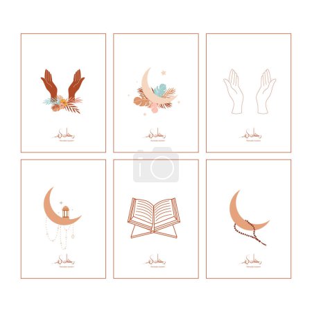 Téléchargez les illustrations : Carte de voeux élément boho ramadan kareem illustration - en licence libre de droit