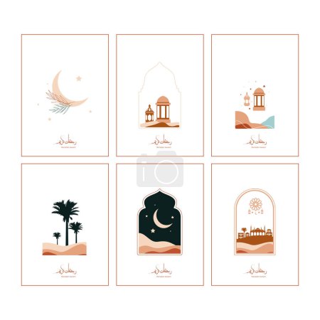 Téléchargez les illustrations : Carte de voeux boho Ramadan Kareem ensemble d'ornement islamique - en licence libre de droit