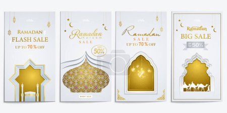 Illustration for Ramadan stories sale social media posts gold collection template set - Royalty Free Image