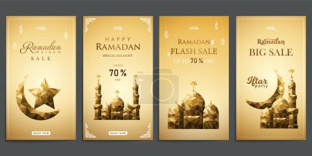 Téléchargez les illustrations : Ramadan histoires vente médias sociaux messages or collection ensemble - en licence libre de droit