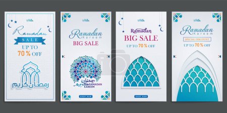 Illustration for Ramadan sale stories special discount social media posts collection set - Royalty Free Image