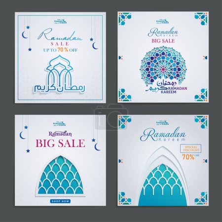 Téléchargez les illustrations : Ramadan vente spéciale remise médias sociaux messages collection set - en licence libre de droit