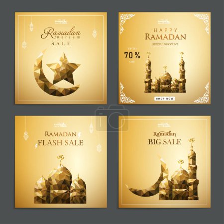 Téléchargez les illustrations : Ramadan vente messages sur les médias sociaux or collection ensemble - en licence libre de droit