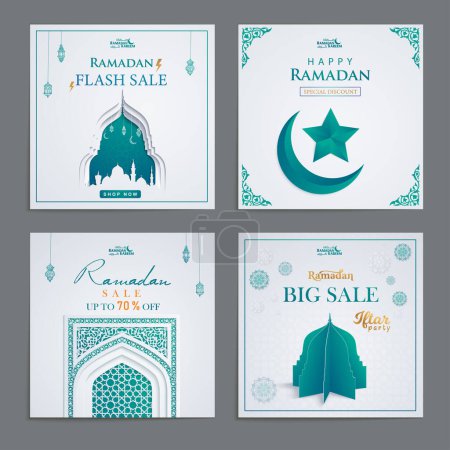 Téléchargez les illustrations : Ramadan vente médias sociaux collection de messages jeu de modèle - en licence libre de droit