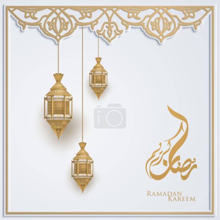 Illustration for Ramadan Kareem greeting design arabic lantern and calligraphy - Royalty Free Image