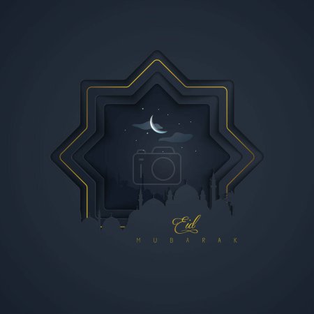 Ilustración de Diseño de vectores de fondo de saludo de mezquita de Eid mubarak para fondo, banner y tarjeta - Imagen libre de derechos