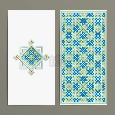 Téléchargez les illustrations : Modèle islamique conception vectorielle d'ornement marocain pour l'ensemble de modèle de carte - en licence libre de droit