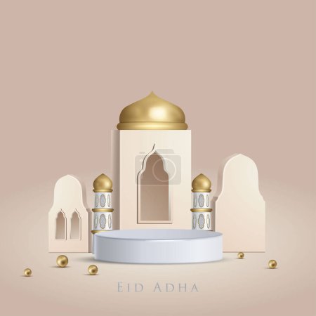 Téléchargez les illustrations : Aïd adha mubarak podium, tour d'or, étoile vecteur d'illustration 3D - en licence libre de droit
