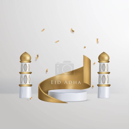 Illustration for Eid adha mubarak gold podium, golden tower 3D illustration vector - Royalty Free Image