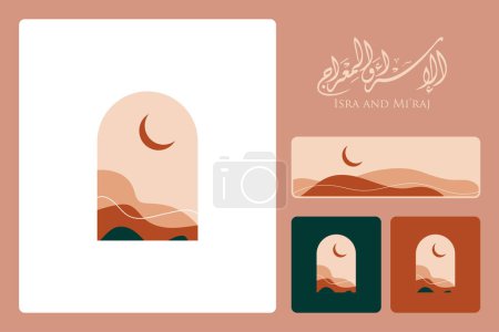 Illustration for Isra mi'raj bohemian style greeting card post - Royalty Free Image