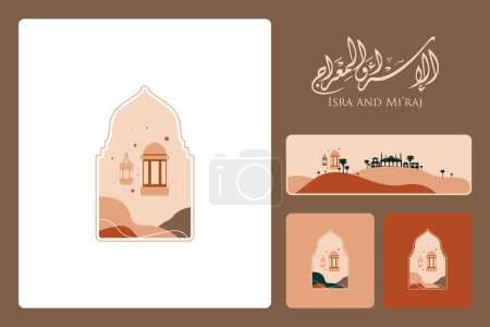 Illustration for Isra mi'raj bohemian set islamic greeting - Royalty Free Image
