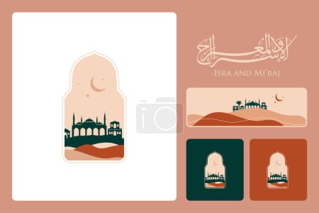 Illustration for Isra mi'raj arabic calligraphy boho style - Royalty Free Image
