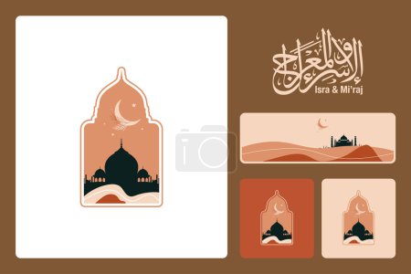Illustration for Bohemian Isra mi'raj arabic calligraphy islamic greeting card - Royalty Free Image