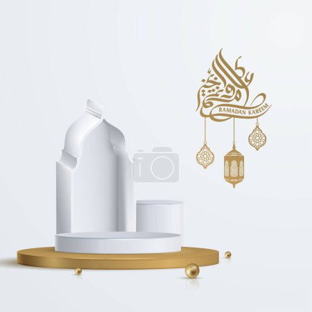 Téléchargez les illustrations : Islamic decoration background with podium, Ramadan kareem 3D illustration - en licence libre de droit