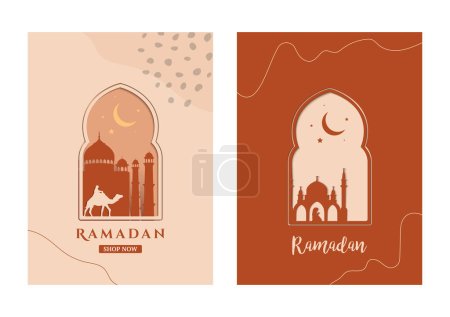 Téléchargez les illustrations : Ramadan kareem bohème papier réaliste conception de la carte de vœux - en licence libre de droit