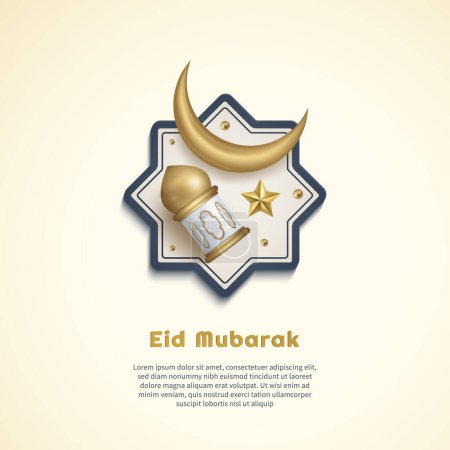 Téléchargez les illustrations : Mignon croissant d'or, étoile et petite mosquée eid moubarak décoration musulmane - en licence libre de droit