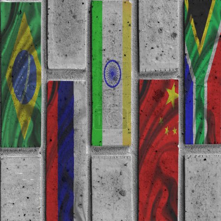 Foto de BRICS diseño abstracto con banderas de país D, BRICS: acrónimo de Brasil, Rusia, India, China y Sudáfrica. Las economías de más rápido crecimiento del mundo - Imagen libre de derechos