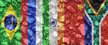 Foto de BRICS diseño abstracto con banderas de país A, BRICS: acrónimo de Brasil, Rusia, India, China y Sudáfrica. Las economías de más rápido crecimiento del mundo - Imagen libre de derechos