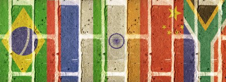 BRICS diseño abstracto con banderas de país C, BRICS: acrónimo de Brasil, Rusia, India, China y Sudáfrica. Las economías de más rápido crecimiento del mundo