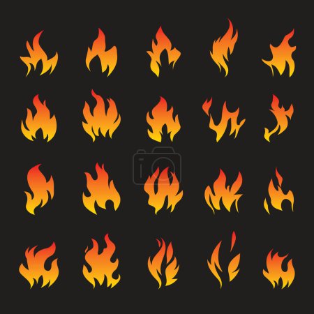 Photo for Big Collection of Fire and Flame icons on black background. Vector Illustration and graphic outline elements. - Royalty Free Image