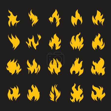 Photo for Big Collection of Fire and Flame icons on black background. Vector Illustration and graphic outline elements. - Royalty Free Image