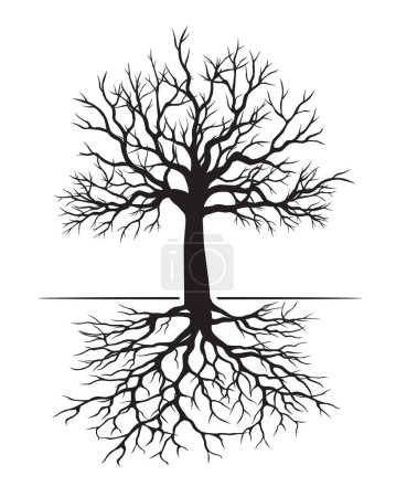 Photo for Black Tree with Roots. Vector outline Illustration. - Royalty Free Image