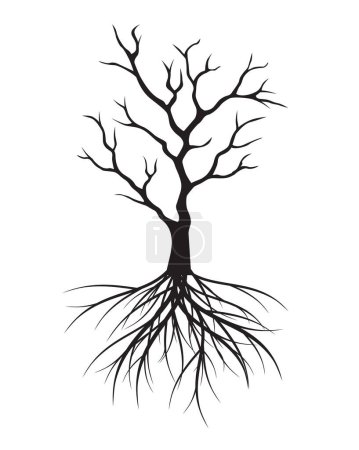 Photo for Black Tree with Roots. Vector outline Illustration. - Royalty Free Image