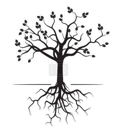 Photo for Black vector Tree with Roots. Outline illustration - Royalty Free Image