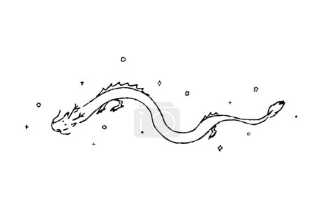 Ilustración de Ilustración dibujada a mano simple y linda de un dragón - Imagen libre de derechos