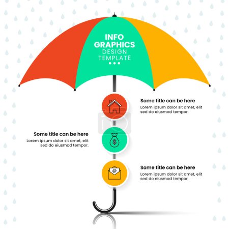 Illustration for Infographic template with icons and 3 options or steps. Umbrella. Can be used for workflow layout, diagram, banner, webdesign. Vector illustration - Royalty Free Image