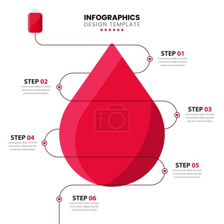 Illustration for Blood donation concept with 6 steps. Can be used for workflow layout, diagram, banner, webdesign. Vector illustration - Royalty Free Image